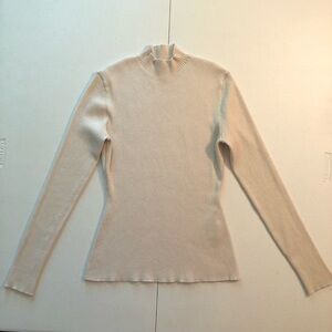H&M Cream Ribbed Long Sleeve Top Size L